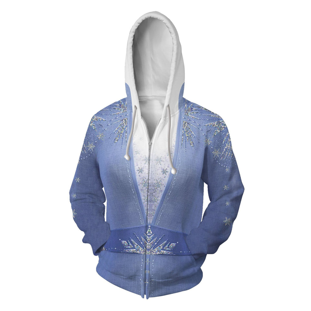 Frozen Movie Elsa Princess Cosplay Unisex 3D Printed Hoodie Sweatshirt Jacket With Zipper