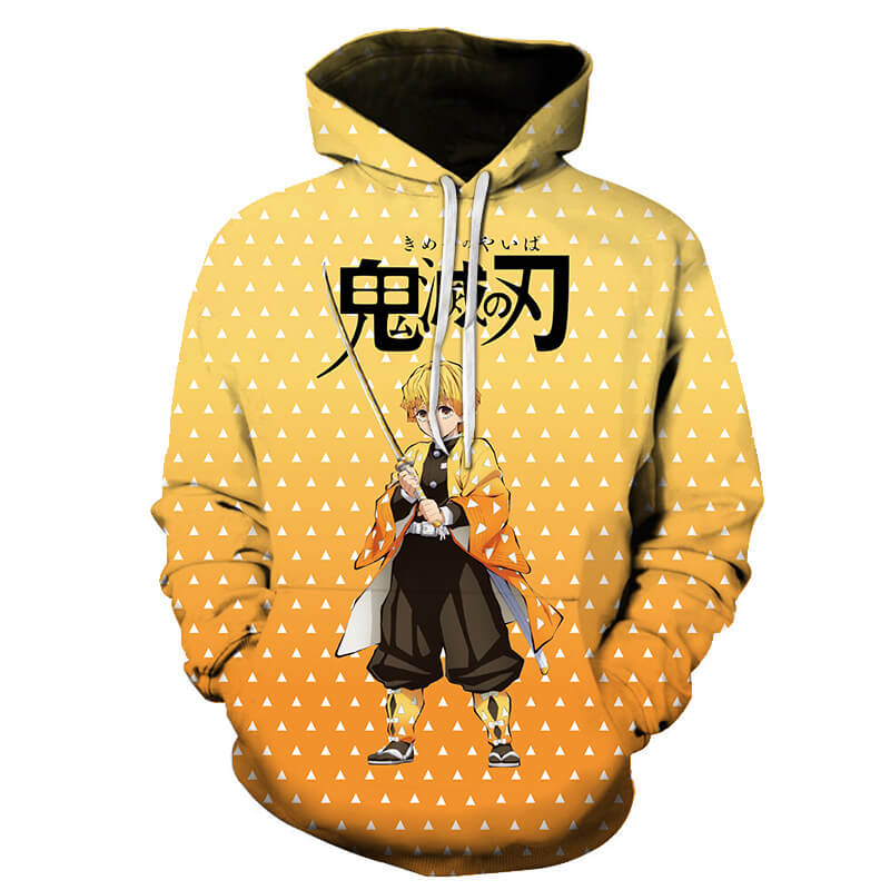 Demon Slayer Kimetsu no Yaiba Anime Agatsuma Zenitsu 3 Unisex Adult Cosplay 3D Print Hoodie Pullover Sweatshirt