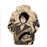One Piece Anime Monkey D Luffy Sketch Style Cosplay Unisex 3D Printed Hoodie Pullover Sweatshirt