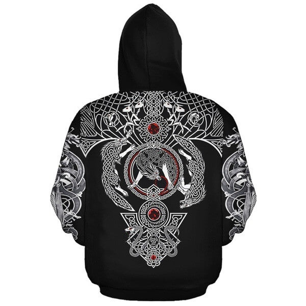 Viking Wolf Pattern Symbol Tattoo 5 Unisex Adult Cosplay 3D Print Hoodie Pullover Sweatshirt