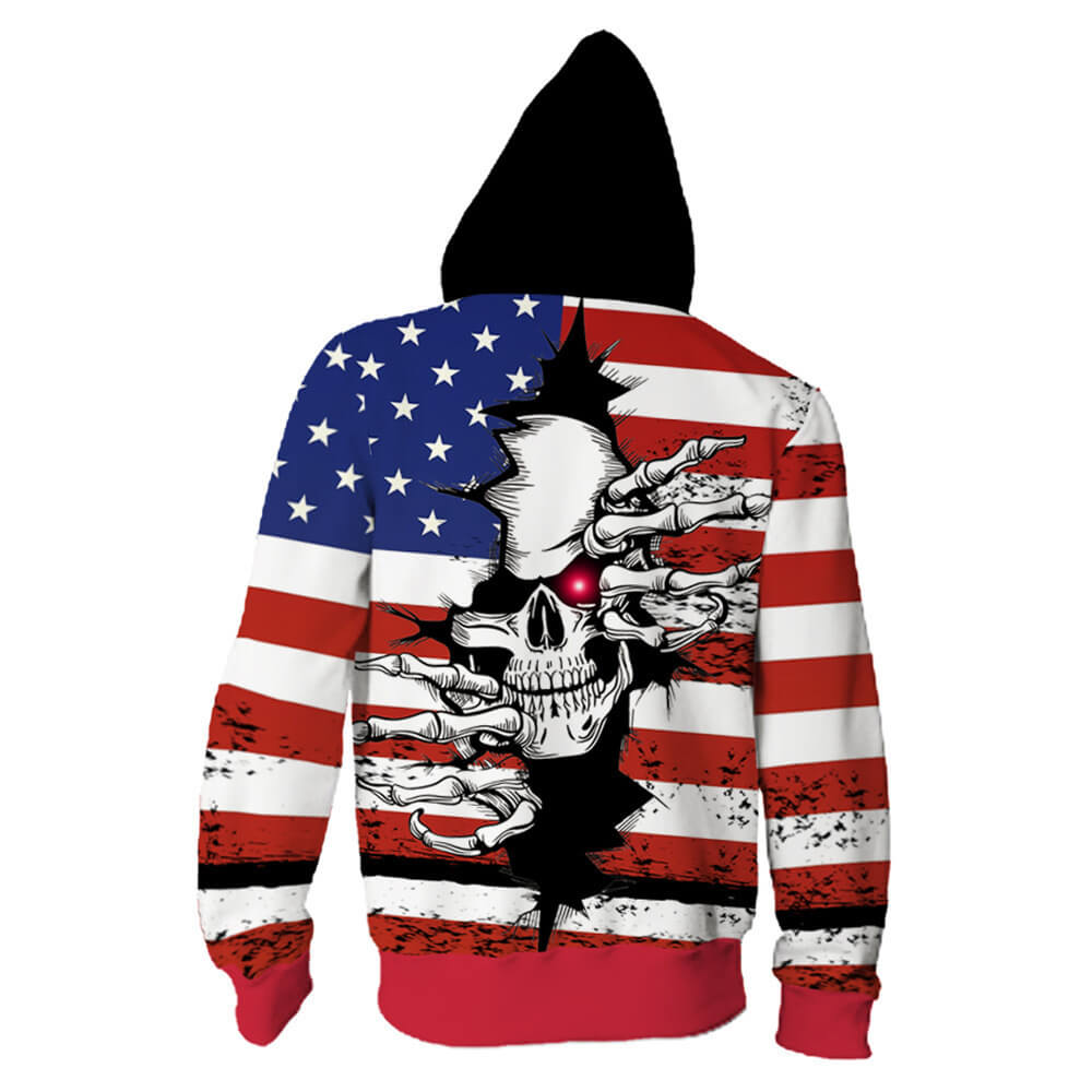 Skull Zip Up Hoodie Mens Unisex Adult Cosplay 3D Print Sweatshirt Jacket