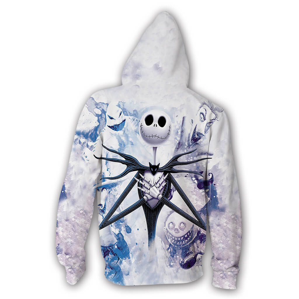The Nightmare Before Christmas Cartoon Jack Skellington White Unisex Adult Cosplay Zip Up 3D Print Hoodies Jacket Sweatshirt