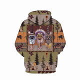 Aboriginal Style Bison Cat Koala Kangaroo Tortoise Print Hoodie Unisex Adult Cosplay Pullover Sweater