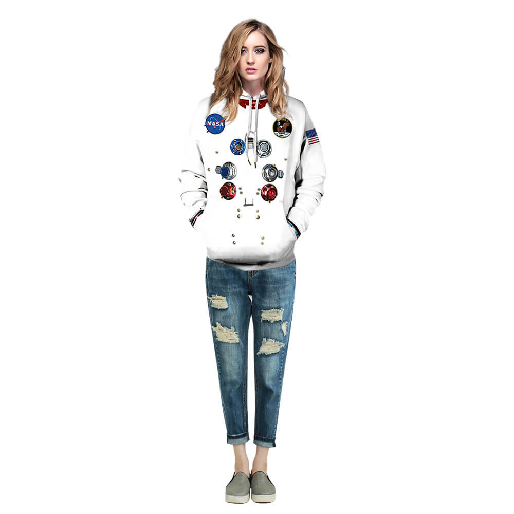 Adult Women Casual Astronaut Spacesuit Outfits Halloween 3D Armstrong Space Pullover Hoodies Sweatshirt