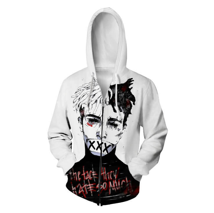 American Rapper XXXTentacion Jahseh Dwayne Ricardo Onfroy Style 4 Unisex Adult Cosplay Zip Up 3D Print Hoodies Jacket Sweatshirt