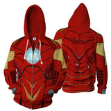 Avengers Movie Iron Man Tony Stark New Red Unisex Adult Cosplay Zip Up 3D Print Hoodies Jacket Sweatshirt