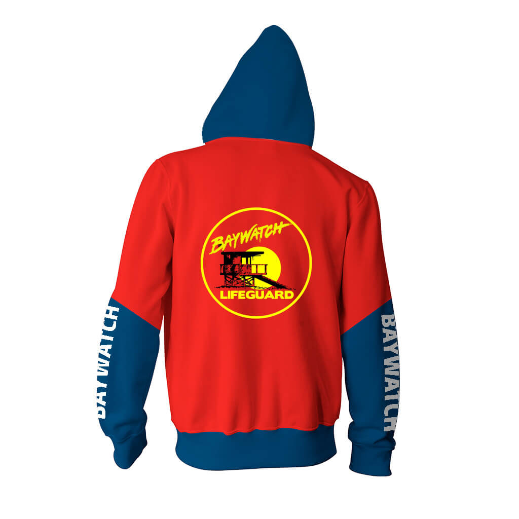 Baywatch TV Life Guard Red Blue Uniform Unisex Adult Cosplay Zip Up 3D Print Hoodies Jacket Sweatshirt
