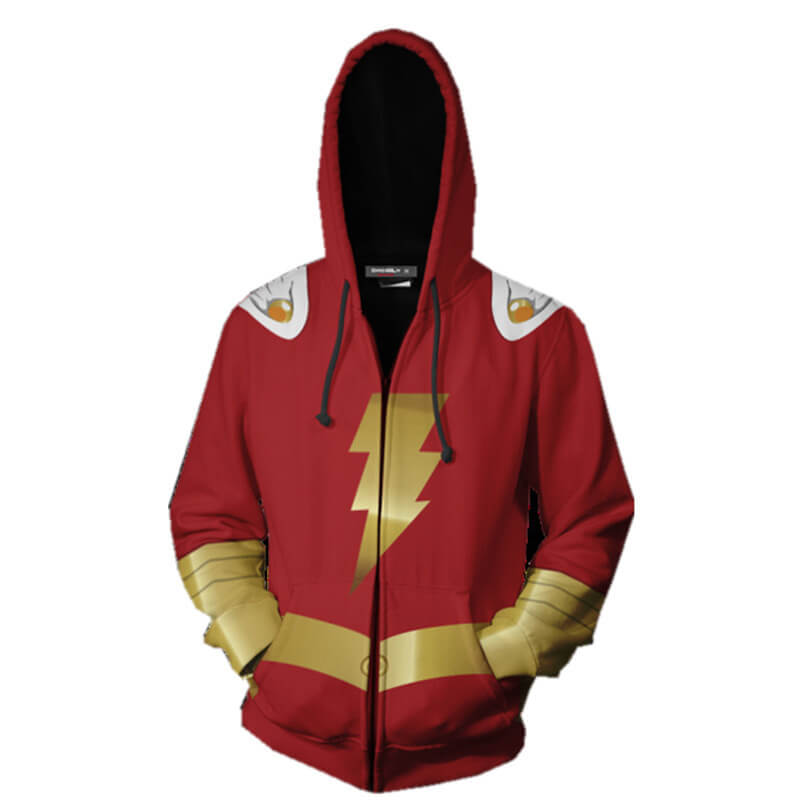 Captain Marvel Shazam Movie Billy Batson Red Unisex Adult Cosplay Zip Up 3D Print Hoodies Jacket Sweatshirt