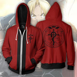 Edward Elric Hoodies - Elric Edward Red Zip Up Hoodie