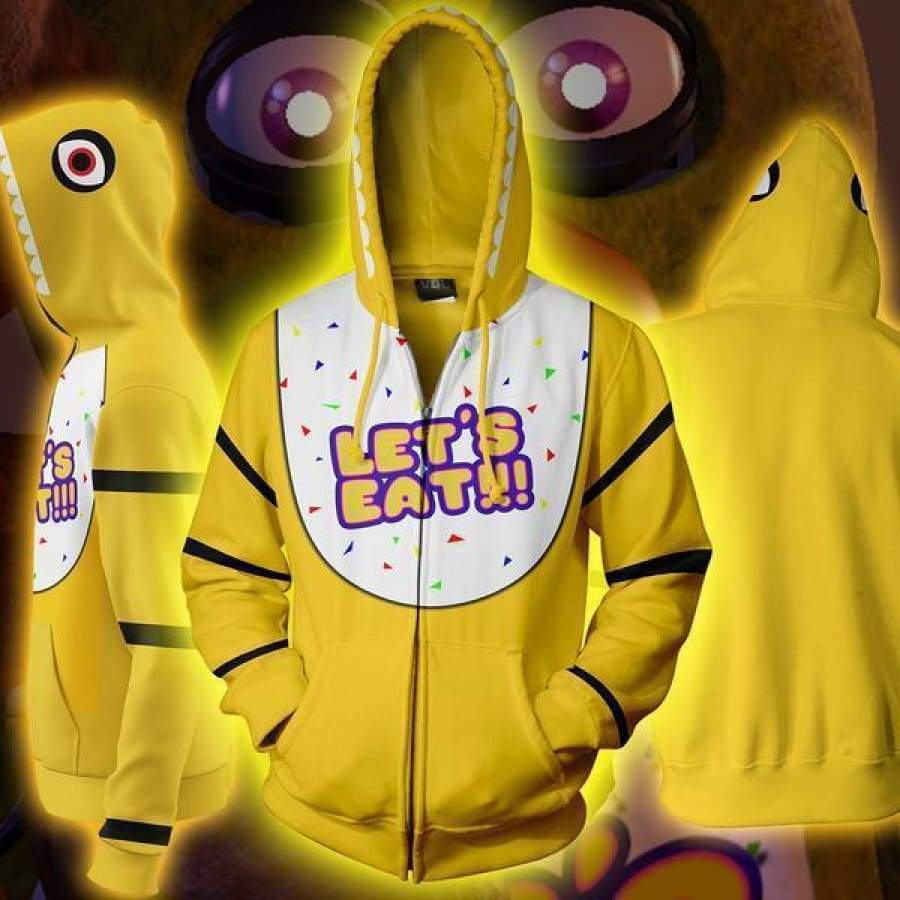 Five Nights at Freddy's FNAF Chica "LET'S EAT!!!" Game Cosplay Unisex 3D Printed Hoodie Sweatshirt Jacket With Zipper