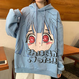Anime Hoodies Women Winter Kawaii Sweatshirt Long Sleeve Cute Tops Loose Print Plus Velvet Warm Pullover