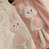 Bunny Hoodie Women Kawaii Pink Korean Rabbit Sweatshirt Embroidery Pullover Loose Long Sleeve Plus Size Cute Tops