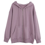 Korean Women Oversize Zip Up Hooded Sweatshirts Cotton Loose Casual Couple Hoodie Outfit