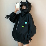 Harajuku Frog Pullover Hooded Casual Sweatshirts Autumn Embroidery Loose Top Doll Decoration Hoodies