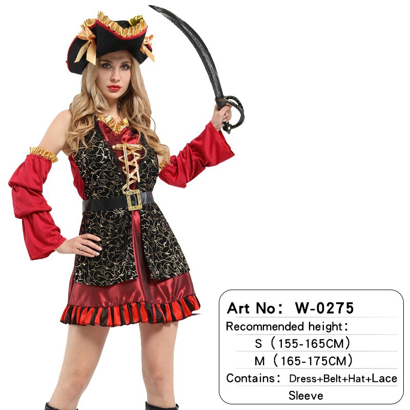 Halloween Party Pirate Cosplay Costume Caribbean Pirates  With Hat Headwear Holiday Adult Women's Party Supplies
