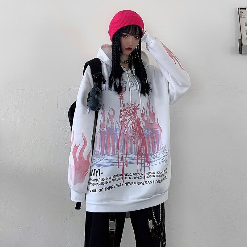 Harajuku Funny Printed Tops White Japan Kpop Hoodie Casual High Street Sweatshirts