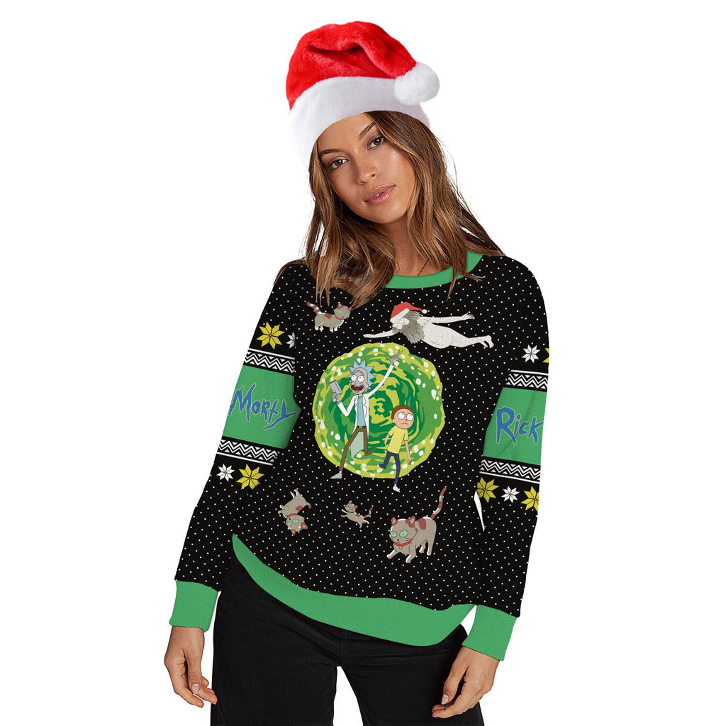 Unisex Cartoon 3D Print Ugly Christmas Sweater Round Neck Couple Outfit Pullover Sweater Men Women Winter Plus Size Clothing