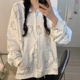 Kawaii Hoodies White Sweatshirt with Print Long Sleeve Women Cute Tops Korean Pullover