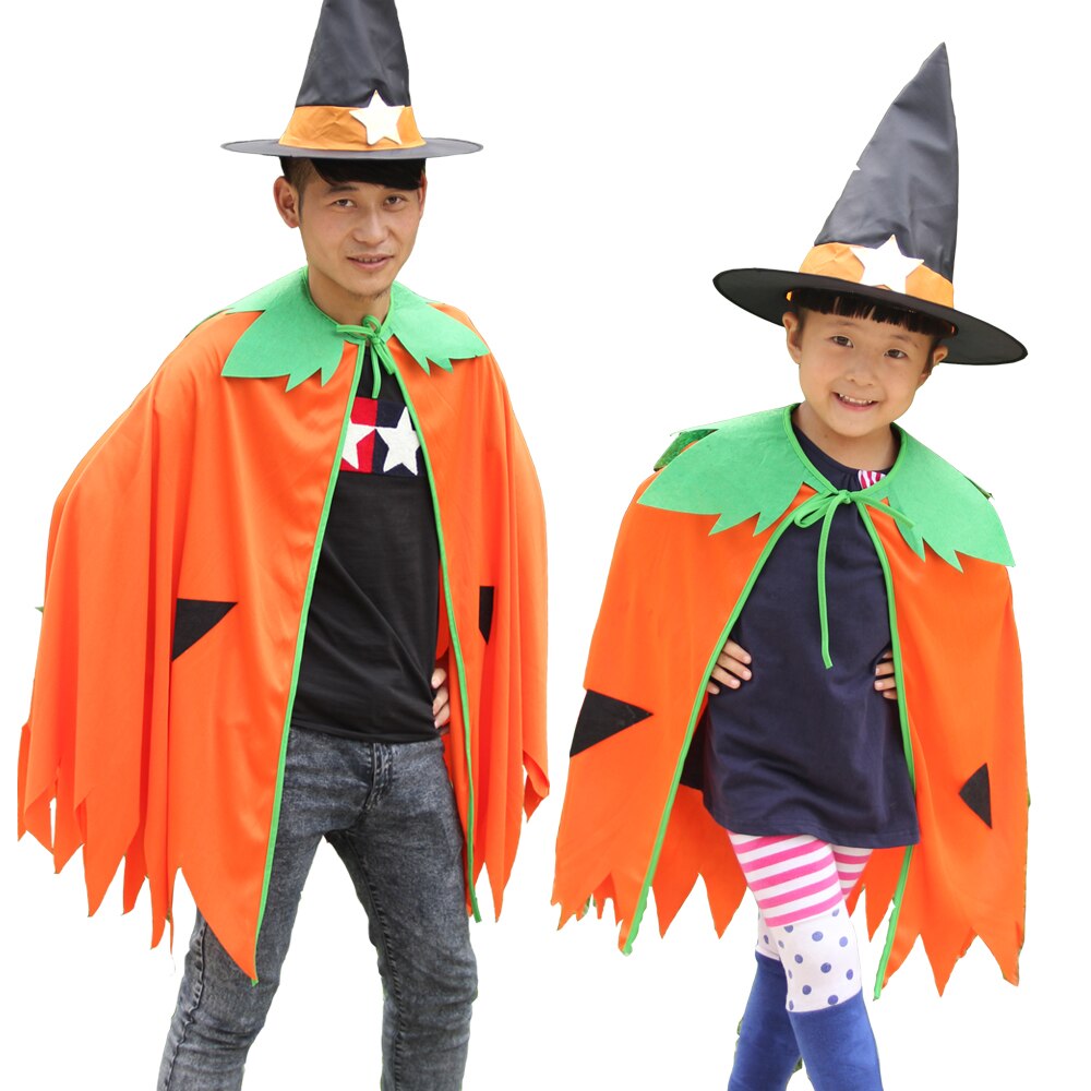 Halloween  New Arrival Pumpkin Cloak Attached Hat Fancy Dress Party Adults Kids Outfits Dress Up