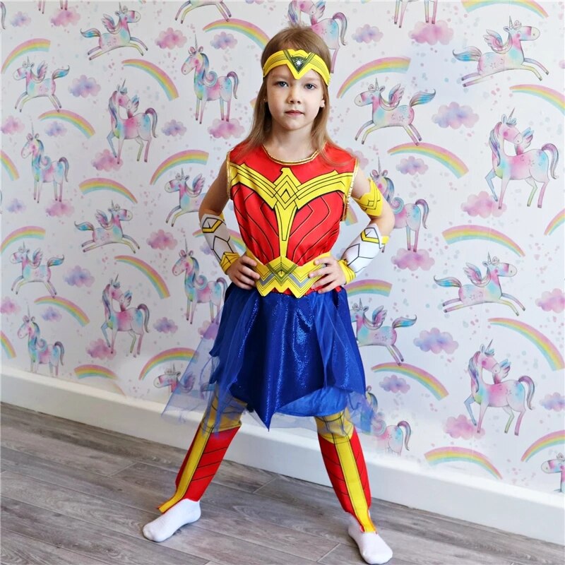Wonder Girl Costume Children Dress up Superhero Cosplay Halloween Costume For Kids