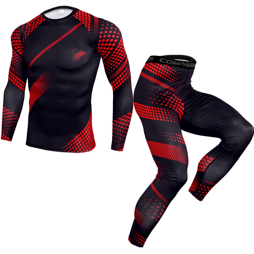 New Fashion Compression T-shirt Leggings Set Men Running Sport Quick dry Sportswear Pants Male Gym Fitness Training MMA Tees