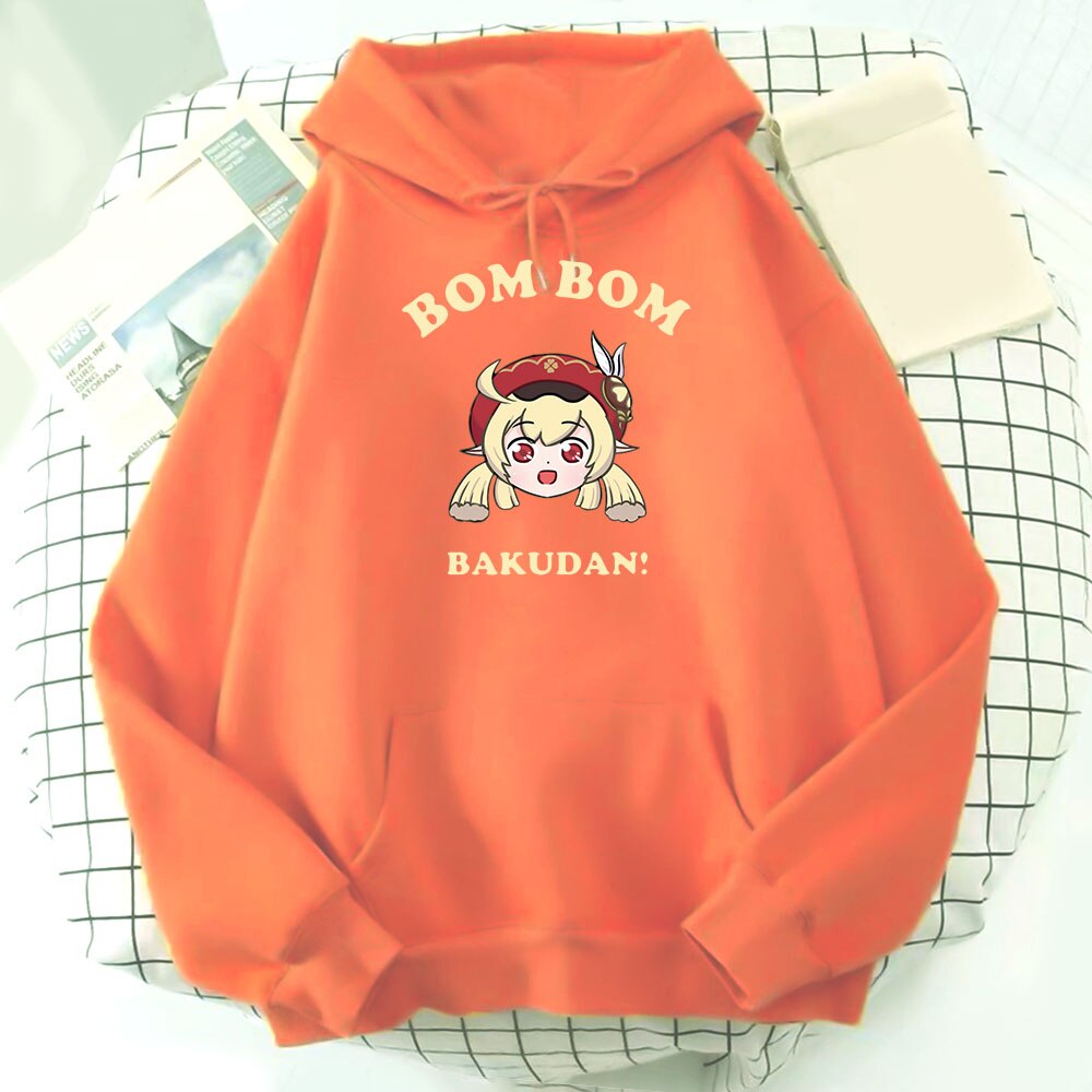 Harajuku Genshin Impact Hoodie Cartoon Letter Print Sweatshirts  Kawaii Klee Funny Korean Style Top