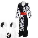 New Arrival Cruella De Vil Cosplay Costume 101 Dalmatians Villain Uniform Dress Up Halloween Wig Costume for Women XS-XXXL