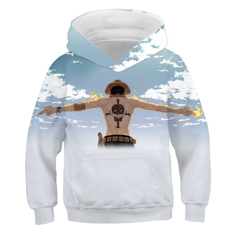 Children Anime Cartoon Hoodies Hooded Boy Girl Hat 3d Sweatshirts Print Colorful Luffy Ace Kids Fashion Pullovers Clothes Tops