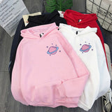 Cute Kawaii Hoodie Saturn Globe Print Winter Clothes Women Pink Tops Harajuku Sweatshirt Vintage Super Warm Streetwear