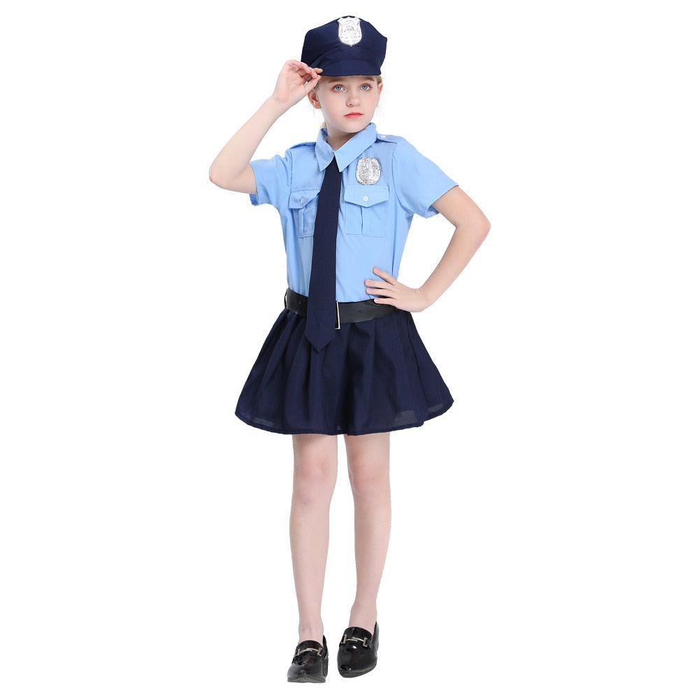 Police Officer Cosplay Girls Halloween Costume Kids Children Day Party Dress Up