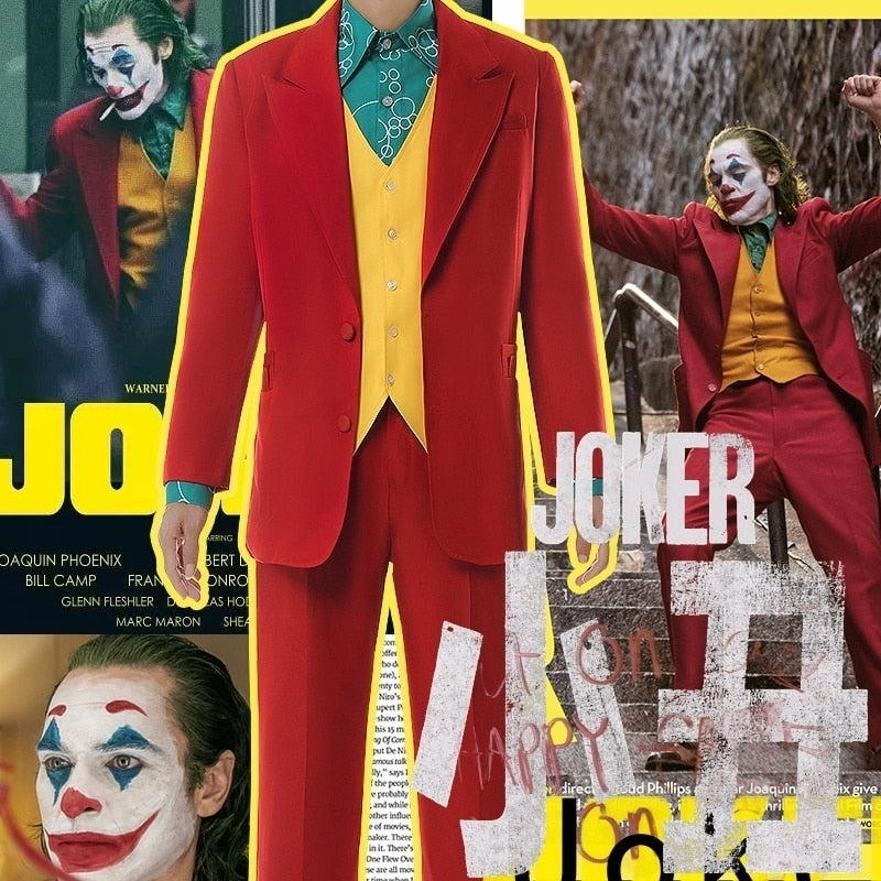Men's Halloween Costumes Movie Joker Cosplay Suit Full Set Outfits The Joker Uniform Red Suit Halloween Men Women Outfit+Mask