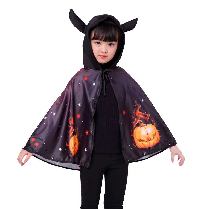 Halloween Children's Horns Cloak  Kids Adult Performance Costume Sorcerer Hooded Witch Set Ghost Pumpkin Cloak Dress