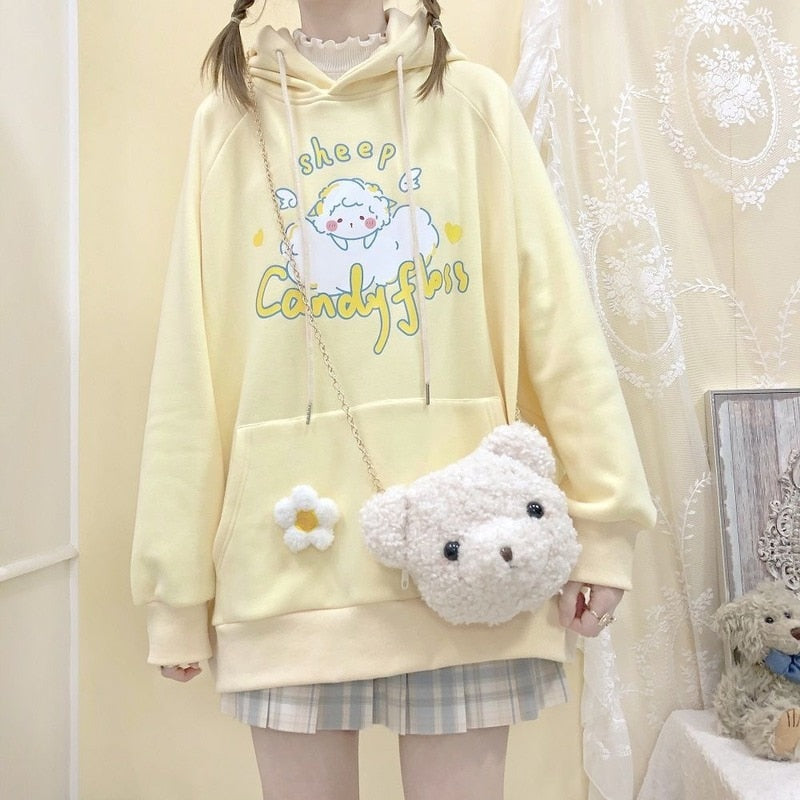 Kawaii Swaetshirt Anime Hoodie Women Oversized Long Sleeve Cartoon Print Cute E Girl Pullover