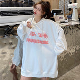 Harajuku Oversize Hoodie Women Letter Print Drawstring Hooded Sweatshirt Street Graphic Pullover Top