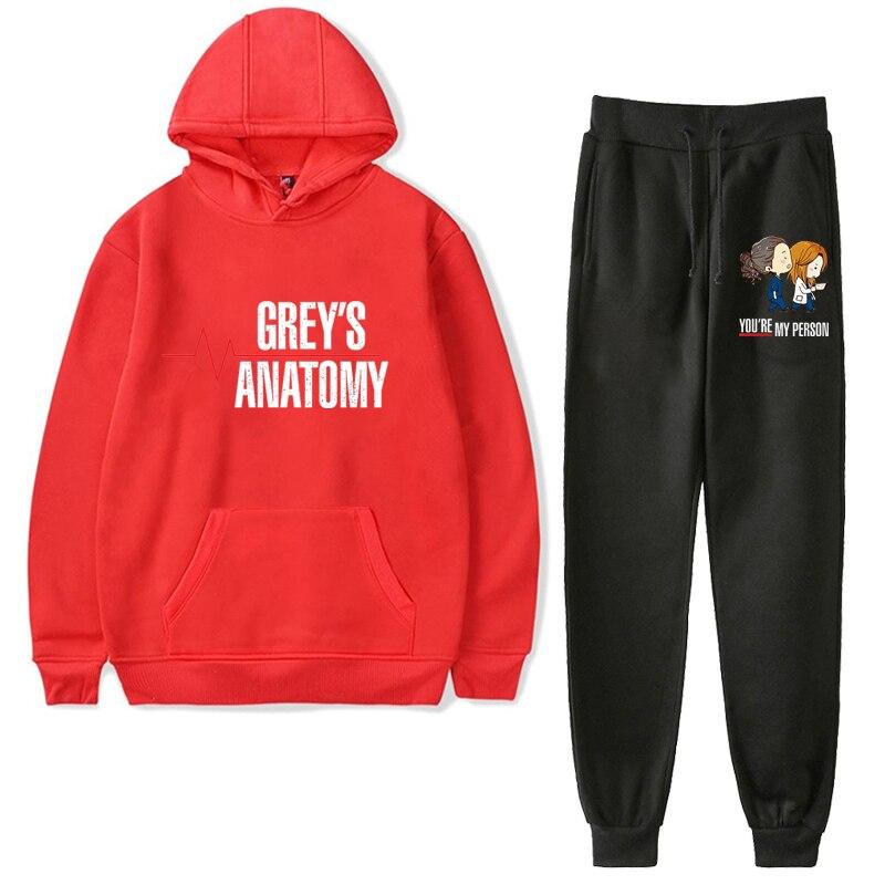 2pcs/set Anatomy Hoodies Pants Casual Hooded Pullover Outfit With Trousers