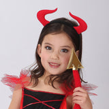 Halloween Children Animal Black Red Costume Robe Cosplay Devil Horn Demon Headwear Party Cosplay Fancy Dress