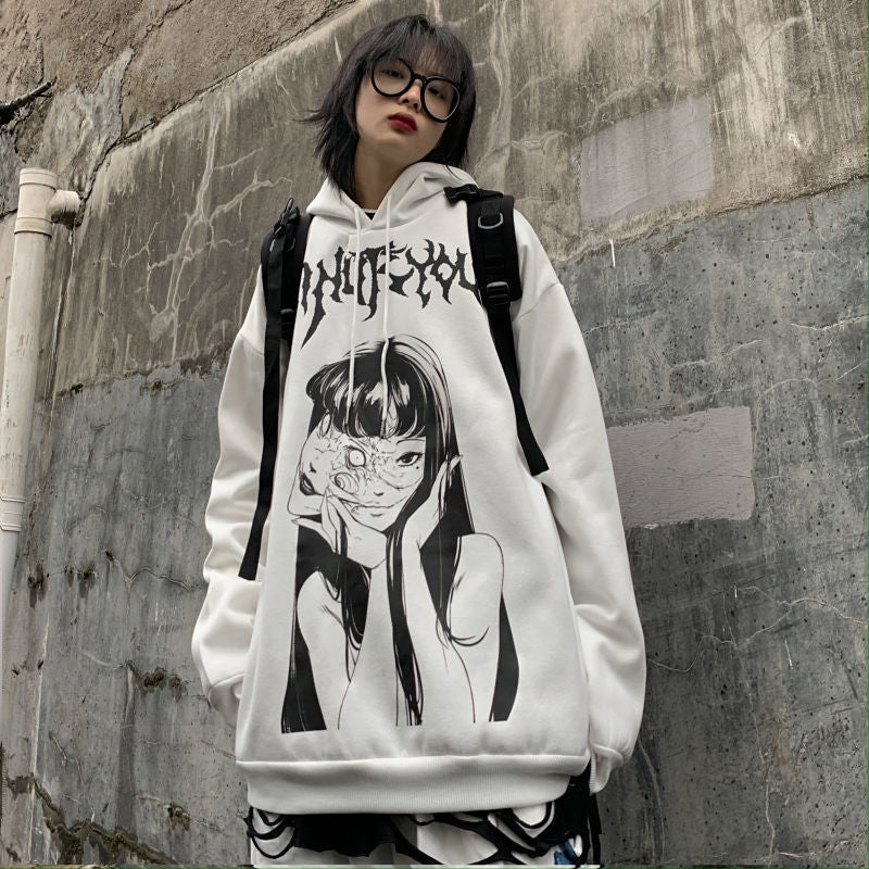 Gothic Anime Sweatshirts Mall Goth Autumn Winter Korean Style Kpop Comics Harajuku Tops Cartoon Punk Streetwear