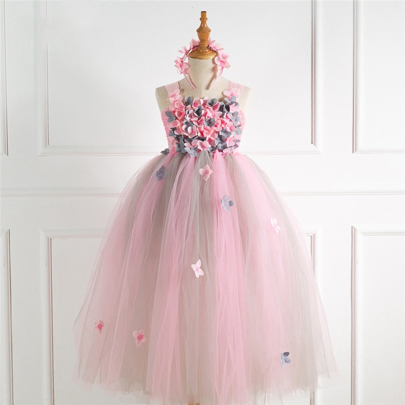 Girls Flower Fairy Cosplay Petal Princess Fancy Dress For Children Halloween Costume For Kids Carnival Party Dress Up