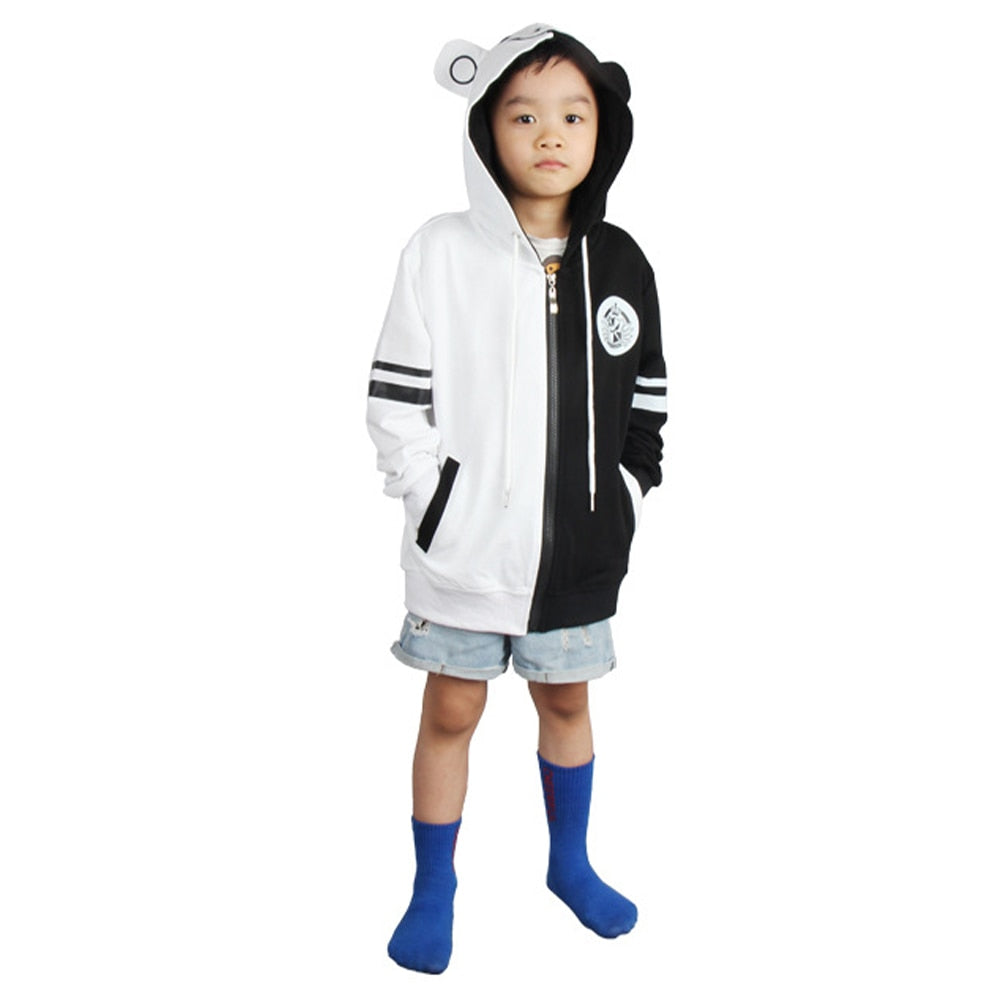 Kids Anime Danganronpa Monokuma Black White Bear Cosplay Costume Hoodie Pullover Coat