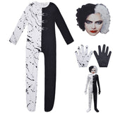 Halloween Costume Black White Cruella De Vil Cosplay Jumpsuit Mask for Girls