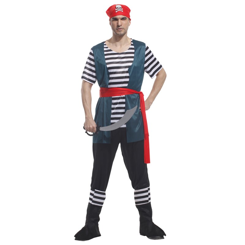 New Pirates Costume Top Pants With Shoes Cover For Adult Pirate Captain Cosplay Halloween Stage Performance Birthday Party