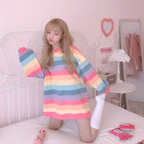 Rainbow Kawaii Women Korean Crewneck Sweatshirts Loose Tops Harajuku Hoodie Long Sleeve Clothes