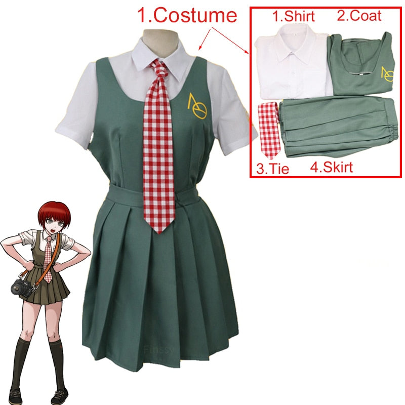 Anime Danganronpa Koizumi Mahiru Cosplay Costume High School Student Uniform Red Wig Socks