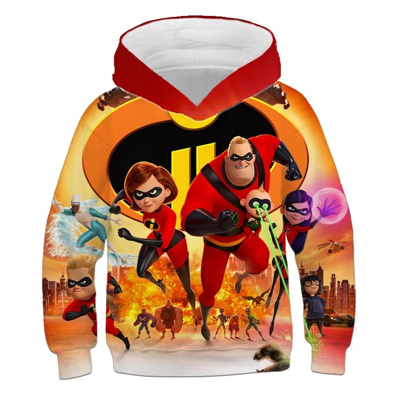 4-14 Years Cartoon Anime Super Family Hoodies Kids Sweatshirts Boys Hooded Sweater 3D Print Colorful Cosplay Tops Girls Outfits
