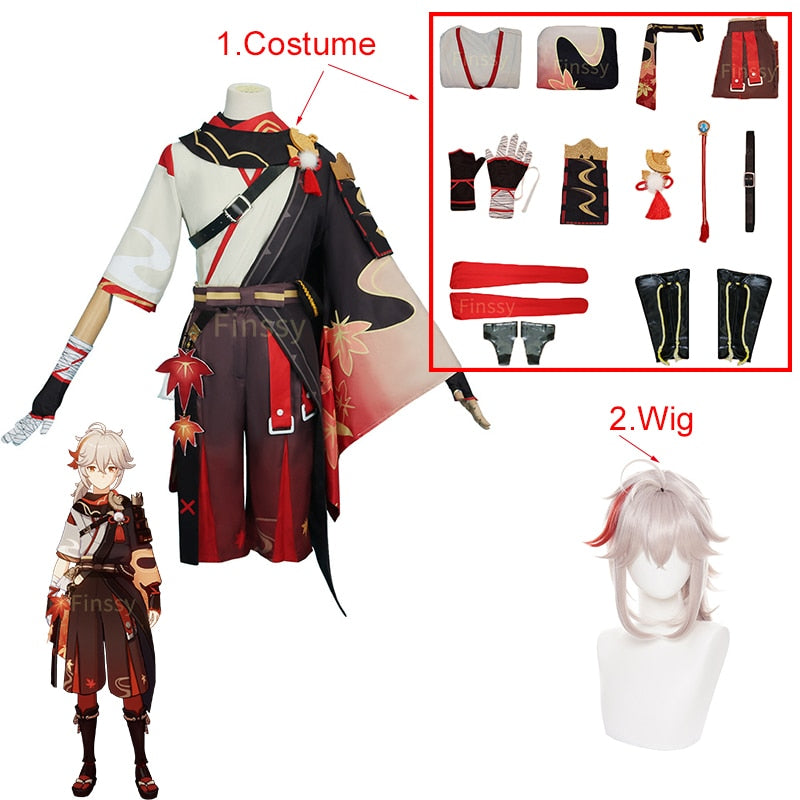 Genshin Impact Kaedehara Kazuha Cosplay Halloween Carnival Samurai Costume Wig Red Glasses
