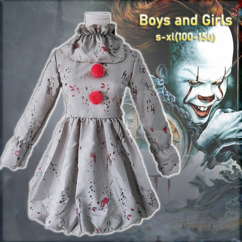 New Stephen King's It Pennywise Costume Joker Cosplay Dress Kids Clothes Horror Clown Collar Halloween Party For Boys and Girls