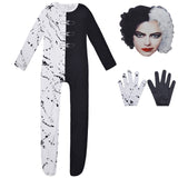 Halloween Costume Black White Cruella De Vil Cosplay Jumpsuit Mask for Girls