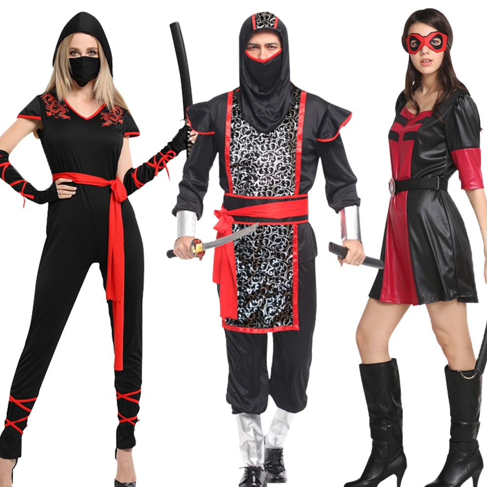 Halloween Ninja With Belt Attached Mask Men Cosplay Costumes Holiday Party Decoration Supplies Women Martial Arts Dress No Sword