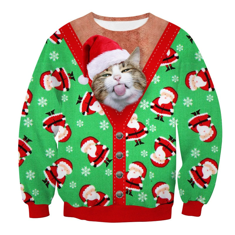 Funny 3D Print Cat Sweater Men Women Ugly Christmas Sweaters Jumpers Tops Holiday Party Pullover Hoodie Sweatshirt 3XL