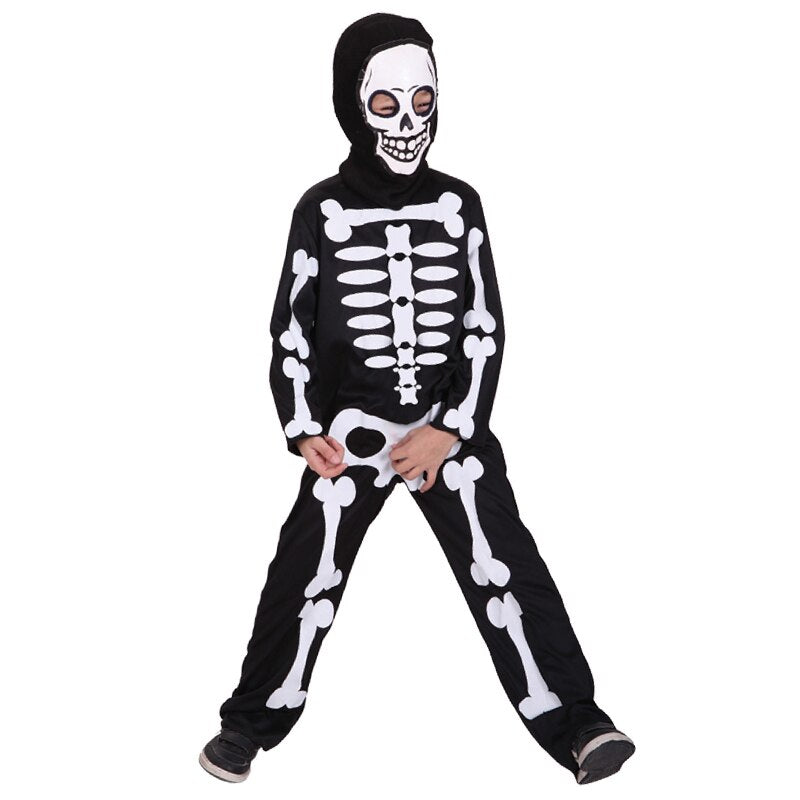 Halloween Skull Attached Mask Costume Children Boys Ghost Battle Royale Game Boys Cosplay Jumpsuit Christmas Gifts
